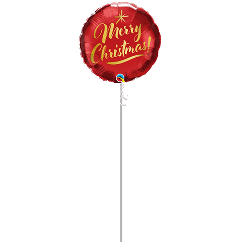 Christmas Gold Script Red Round Foil Helium Balloon - Inflated Balloon in a Box Product Gallery Image