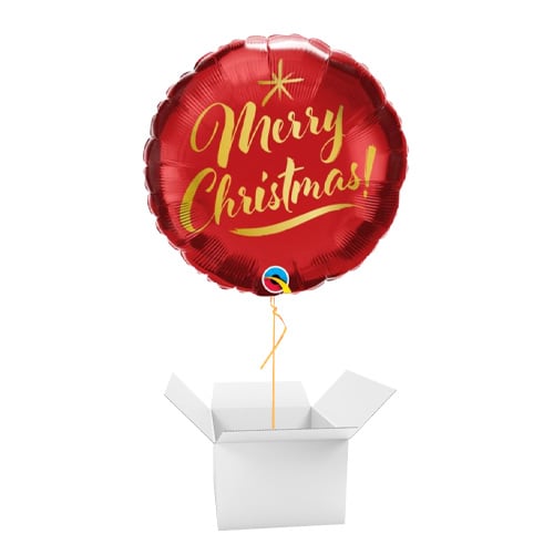 Christmas Gold Script Red Round Foil Helium Balloon - Inflated Balloon in a Box Product Gallery Image