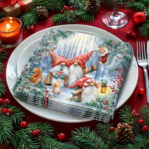 Christmas Gonks Woodland Forest Premium Decoupage Luncheon Napkins 3 Ply 33cm - Pack of 20