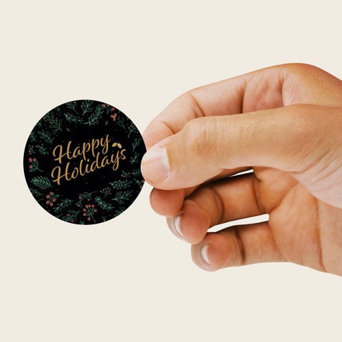 Christmas Happy Holidays Black Round Stickers 60mm - Sheet of 12 Product Gallery Image