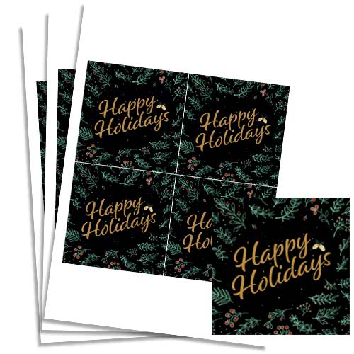 Christmas Happy Holidays Black Square Stickers 95mm - Sheet of 4 Product Gallery Image