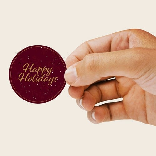 Christmas Happy Holidays Burgundy Round Stickers 60mm - Sheet of 12 Product Gallery Image