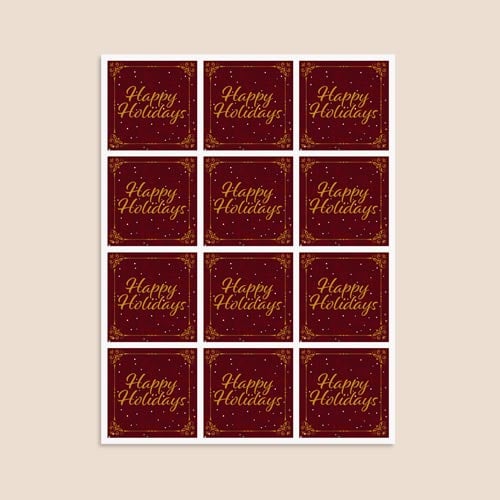 Christmas Happy Holidays Burgundy Square Stickers 65mm - Sheet of 12 Product Gallery Image