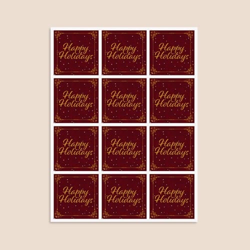 Christmas Happy Holidays Burgundy Square Stickers 65mm - Sheet of 12 Product Gallery Image