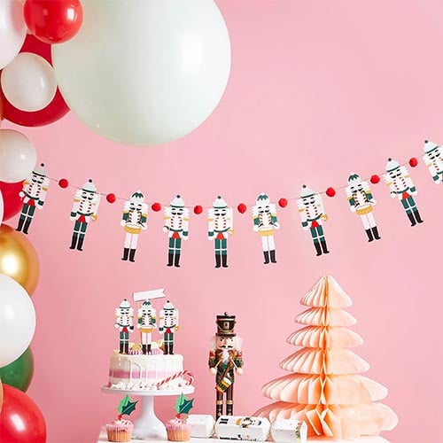 Christmas Nutcracker Pom Pom Paper Garland Decoration 2m Product Gallery Image