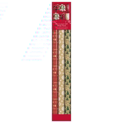 Christmas Patterned Kraft Gift Wrapping Paper Pack Product Image
