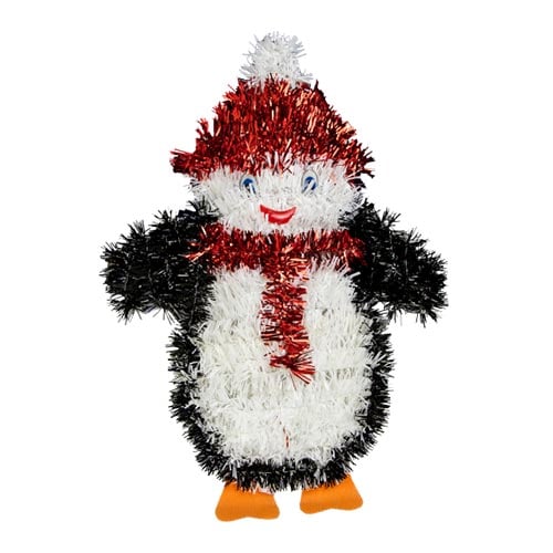 Christmas Penguin Tinsel Plaque Hanging Wall Decoration 34cm Product Image