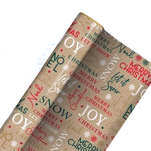 Christmas Phrases Recyclable Kraft Gift Wrapping Paper Roll 4m Product Image