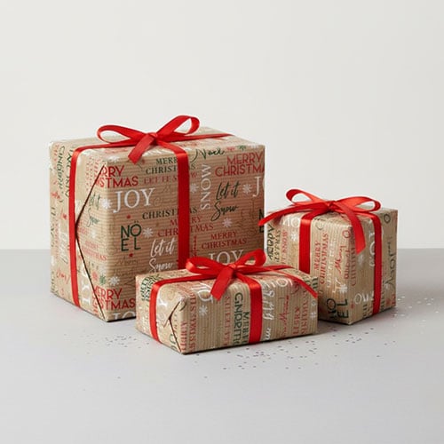 Christmas Phrases Recyclable Kraft Gift Wrapping Paper Roll 4m