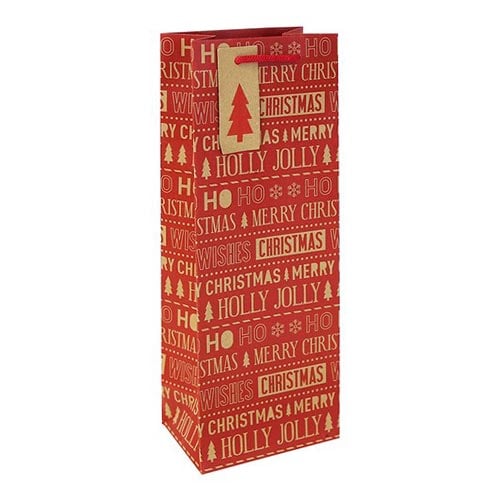 Christmas Phrases Red Kraft Bottle Gift Bag 35cm Product Image