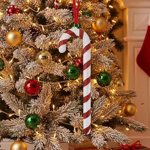 Christmas Red & White Glitter Candy Cane Hanging Decoration 37cm