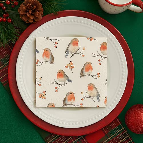Christmas Robin Premium Decoupage Luncheon Napkins 3 Ply 33cm - Pack of 20