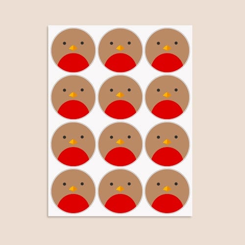 Christmas Robin Round Stickers 60mm - Sheet of 12 Product Gallery Image