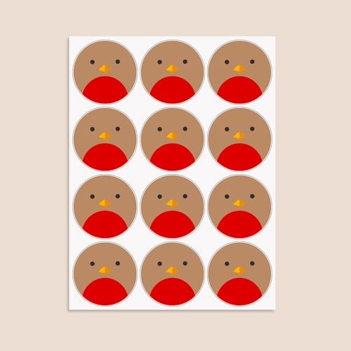 Christmas Robin Round Stickers 60mm - Sheet of 12 Product Gallery Image