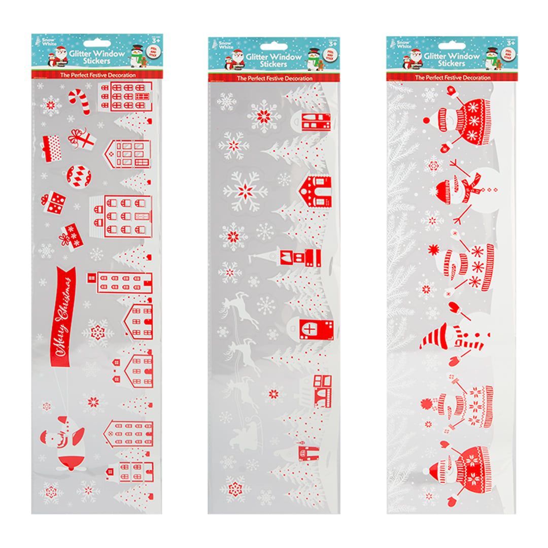 Christmas Scene Red & White Gel Window Stickers 50cm