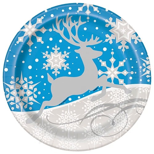 Christmas Silver Snowflake Round Paper Plates 22cm - Pack of 8 Product Image