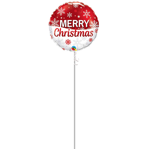 Christmas Snowflakes Red Round Foil Helium Balloon - Inflated Balloon in a Box
