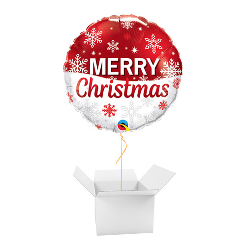 Christmas Snowflakes Red Round Foil Helium Balloon - Inflated Balloon in a Box Product Gallery Image