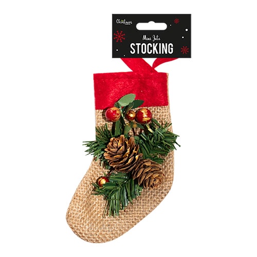 Christmas Stocking with Pinecone Jute Hanging Tree Decoration 15cm Product Image