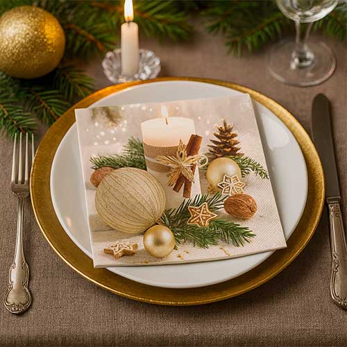 Christmas Rustic Table Decorations Premium Decoupage Paper Luncheon Napkins 33cm 3 Ply - Pack of 20