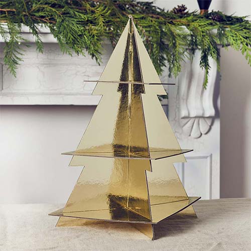 Christmas Tree 3 Tier Gold Foil Cupcake Stand Product Gallery Image