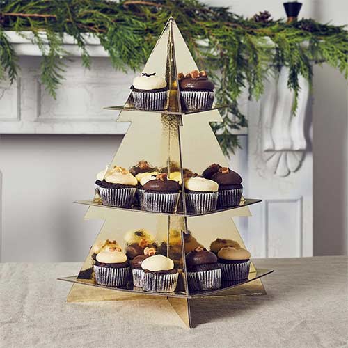 Christmas Tree 3 Tier Gold Foil Cupcake Stand Product Gallery Image