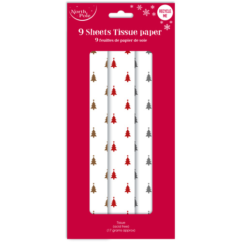Christmas Tree Foil Print White Tissue Gift Paper - Pack of 9 Product Gallery Image