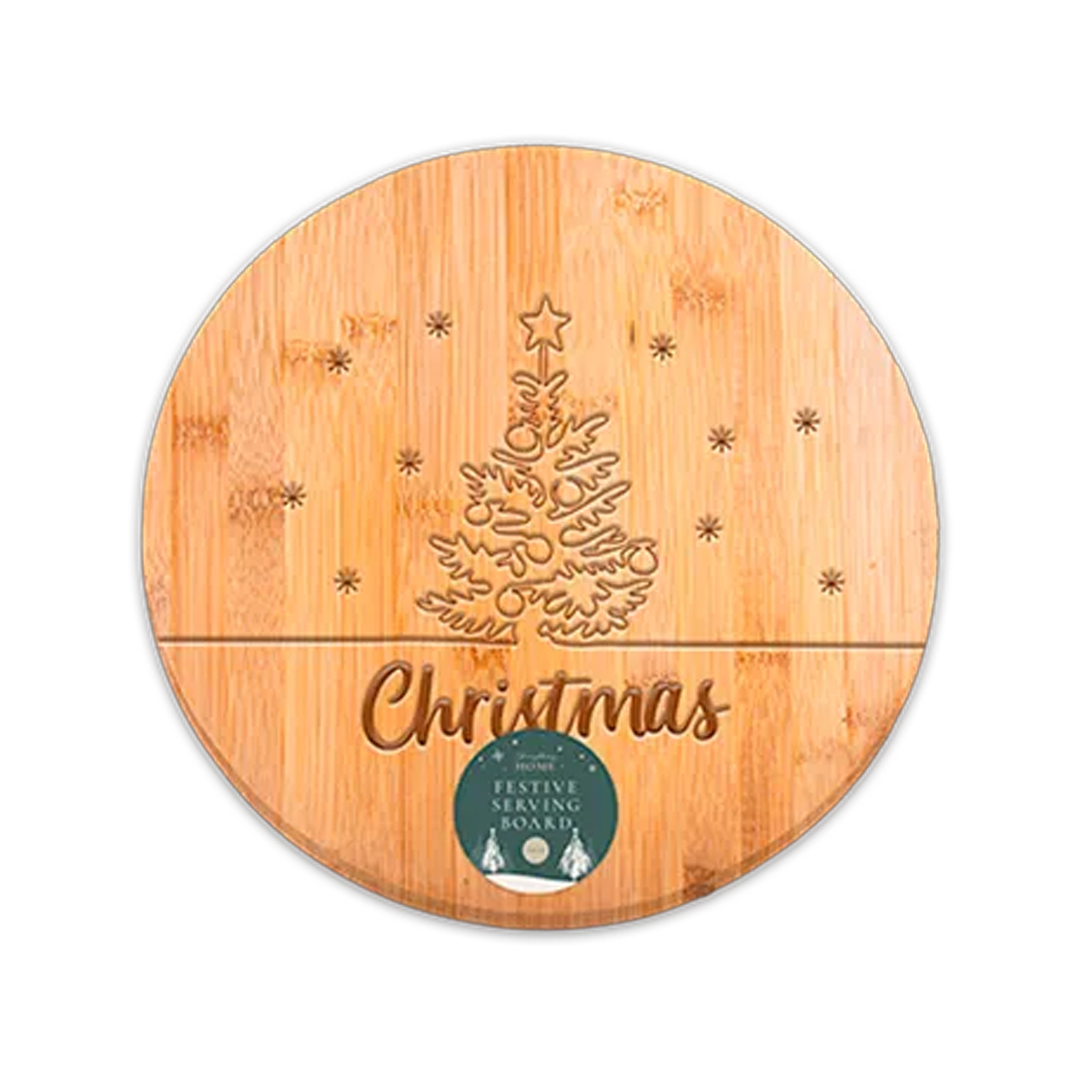 Christmas Tree Round Bamboo Serving Board 30cm View 2