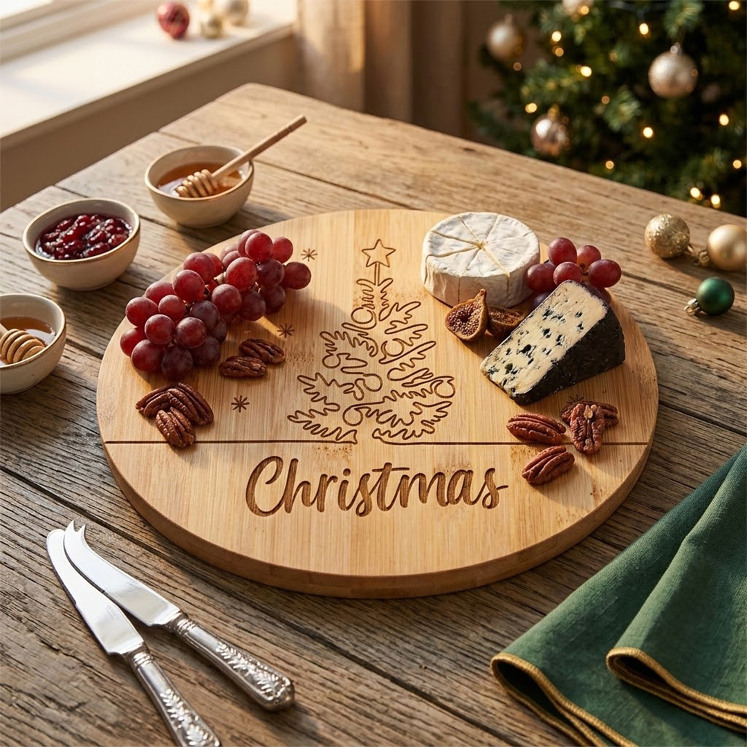 Christmas Tree Round Bamboo Serving Board 30cm