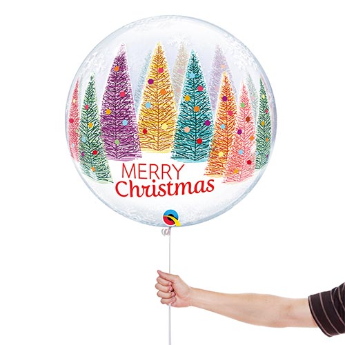 Christmas Trees & Snowflakes See-Thru Bubble Helium Qualatex Balloon 56cm / 22 in Product Gallery Image