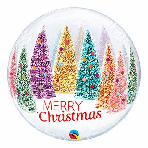 Christmas Trees & Snowflakes See-Thru Bubble Helium Qualatex Balloon 56cm / 22 in