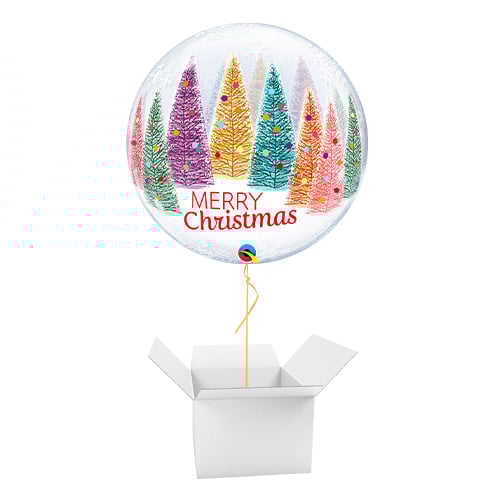 Christmas Trees & Snowflakes See-Thru Bubble Helium Qualatex Balloon - Inflated Balloon in a Box Product Gallery Image