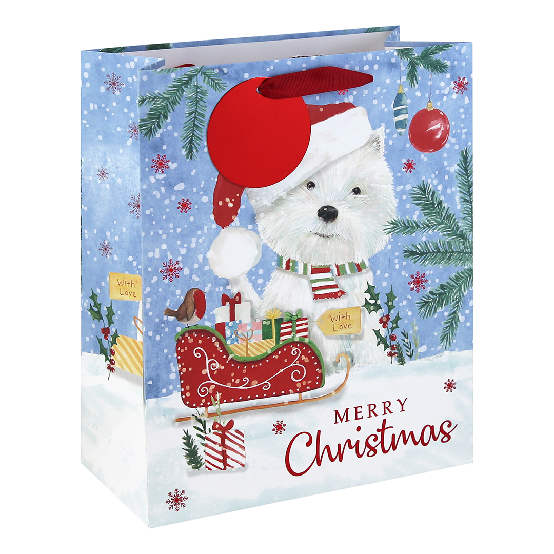 Christmas Westie Dog Large Kraft Gift Bag 33cm