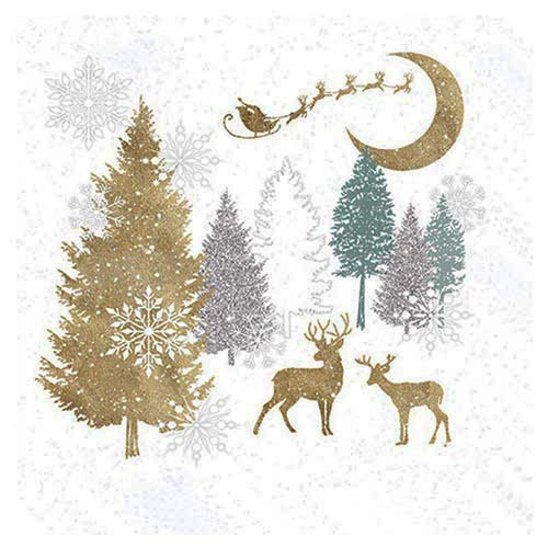 Christmas Winter Forest Green & Gold Premium Decoupage Luncheon Napkins 3 Ply 33cm - Pack of 20 Product Gallery Image