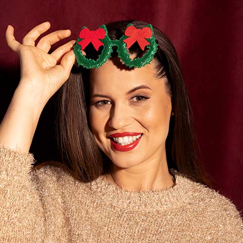 Christmas Wreath Glitter Fancy Dress Glasses Product Gallery Image