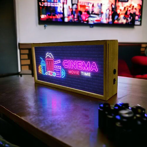 Cinema Movie Time LED Light Box Wood Room Sign Product Gallery Image