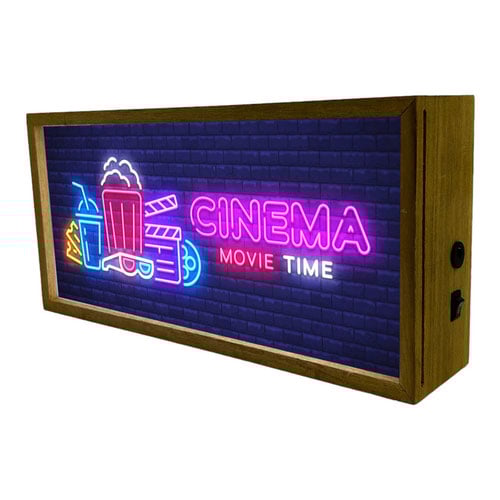 Cinema Movie Time LED Light Box Wood Room Sign Product Gallery Image