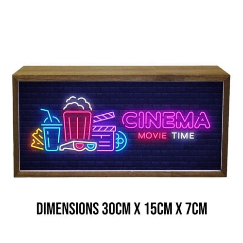 Cinema Movie Time LED Light Box Wood Room Sign Product Gallery Image