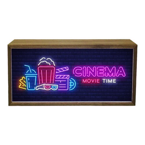 Cinema Movie Time LED Light Box Wood Room Sign Product Gallery Image