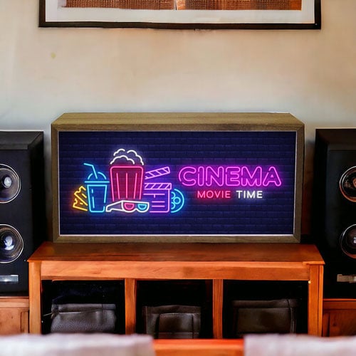 Cinema Movie Time LED Light Box Wood Room Sign Product Gallery Image