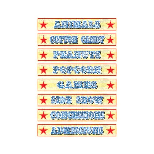 Circus Attractions PVC Party Sign Decoration 91cm x 15cm - Pack of 8 Product Image