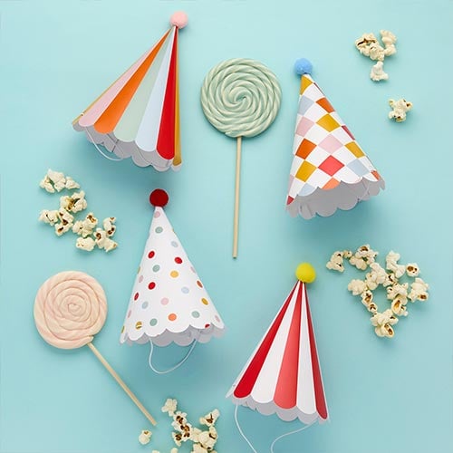 Circus Scalloped Paper Party Hats with Pom Poms - Pack of 8 Product Gallery Image