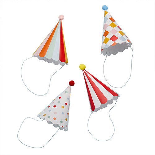 Circus Scalloped Paper Party Hats with Pom Poms - Pack of 8 Product Gallery Image