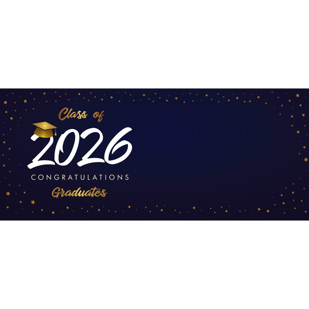 Class of 2026 Navy Graduation Design Small Personalised Banner 4ft x 2ft Product Gallery Image