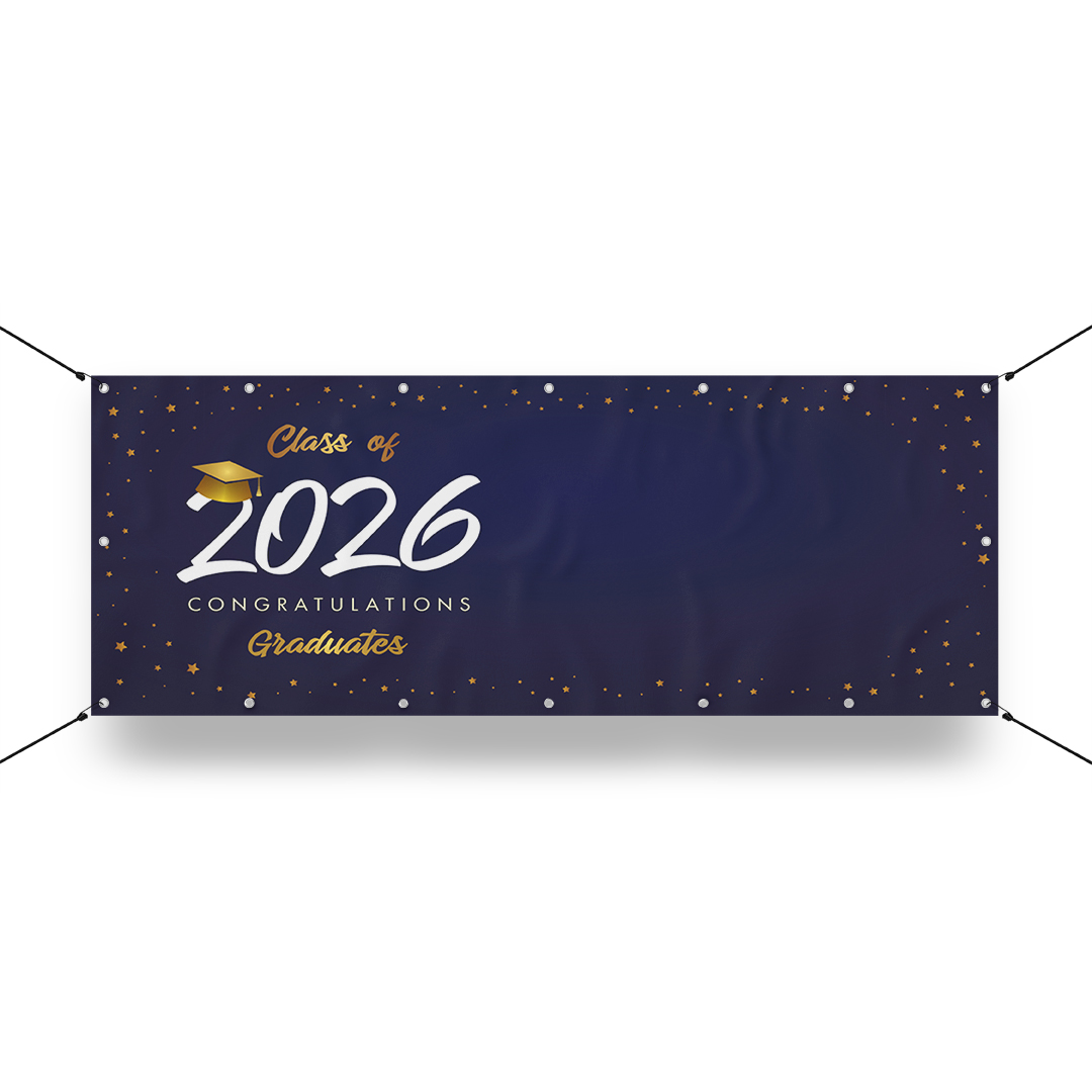 Class of 2026 Navy Graduation Design Small Personalised Banner 4ft x 2ft