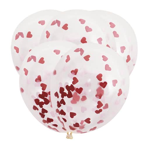 Valentines Clear Biodegradable Latex Balloons With Heart Shaped Tissue Confetti 40cm / 16 in - Pack of 5 Product Image