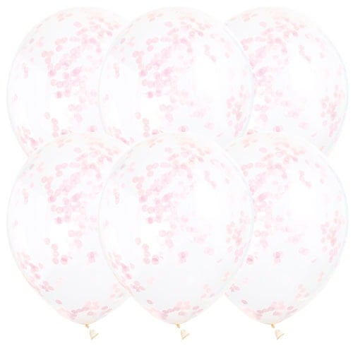 Clear Biodegradable Latex Balloons With Pink Tissue Confetti - Pack of 6 Product Image