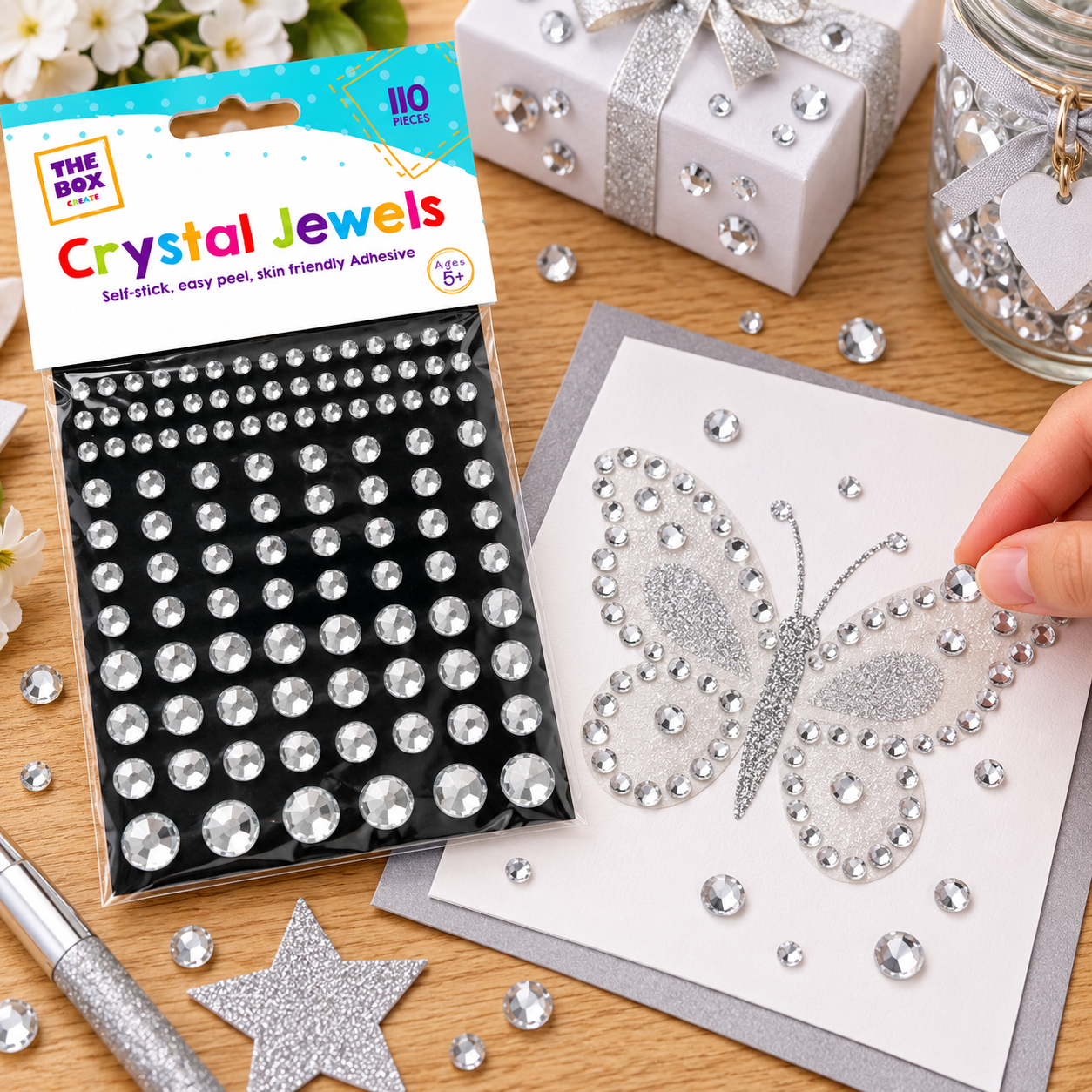 Clear Crystal Jewels Self Adhesive Decorative Craft Gems - Pack of 110