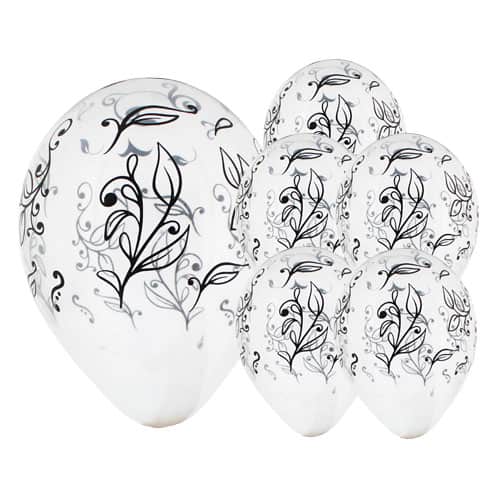 Clear Latex Balloon With Black Elegant Leaves - 30cm - Pack of 6 Product Image