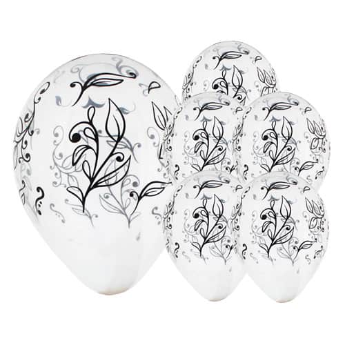 Clear Latex Balloon With Black Elegant Leaves 30cm / 12 in - Pack of 6 Product Image